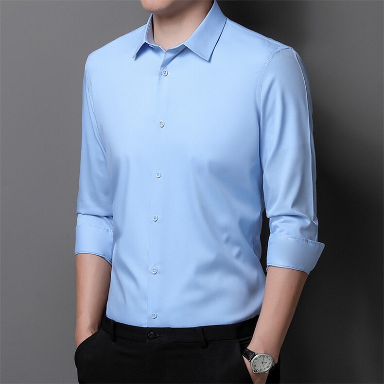 BF2300钱塘2020-2纯色秋季薄款中年男士长袖休闲衬衣量大价优P52,男装衬衫,钱塘207-2