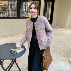 短绒羊毛呢渐变小香风羽绒服女冬季2025年新款高级感白鸭绒外套，女装毛呢外套，1D102-1