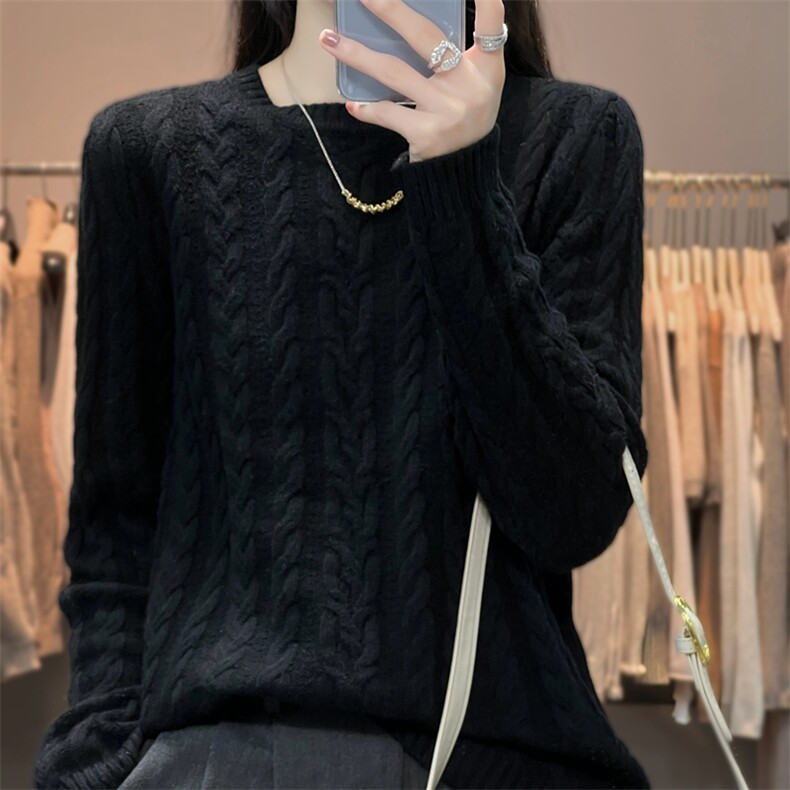 秋冬季新款休闲淑女简约圆领羊毛衫长袖，女装羊毛衫，温贝羊绒