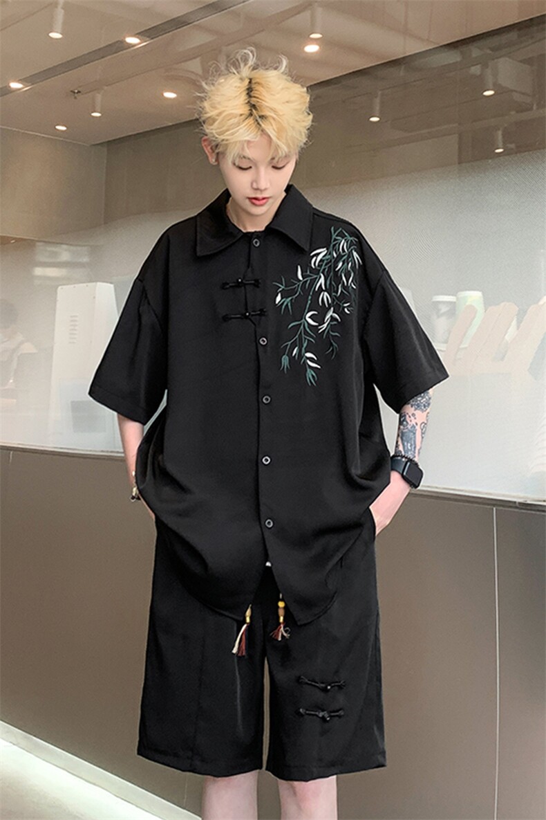 量大优供视频新风竹叶刺绣花冰丝短袖衬衫男XH54-特P33,男装衬衫,电商B367