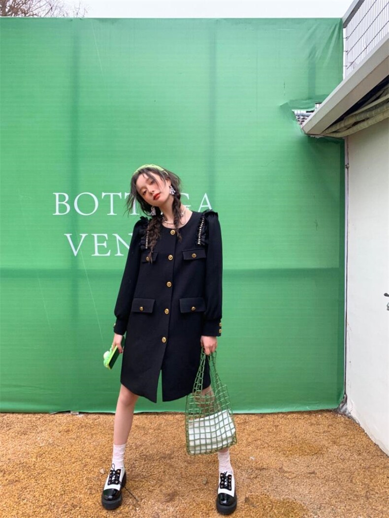 中长款直筒黑色西装外套，女装西装，YOUER DENG