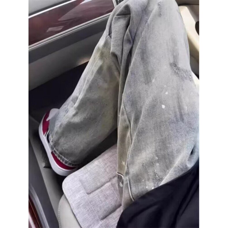 美式vibe高街泼墨牛仔裤男生水洗脏染潮牌复古裤子直筒弯刀微喇裤,男装牛仔裤,星座506A