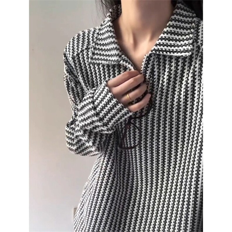 鱼骨纹polo衫卫衣男高级感黑白条纹长袖t恤美式内搭打底衫AWY31,男装T恤,星座516A