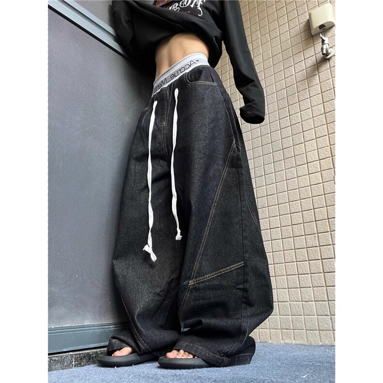 15GET美式立体裁剪弯刀裤水洗做旧baggy百搭拼接腰头拖地阔腿长裤,男装休闲裤,星座506A