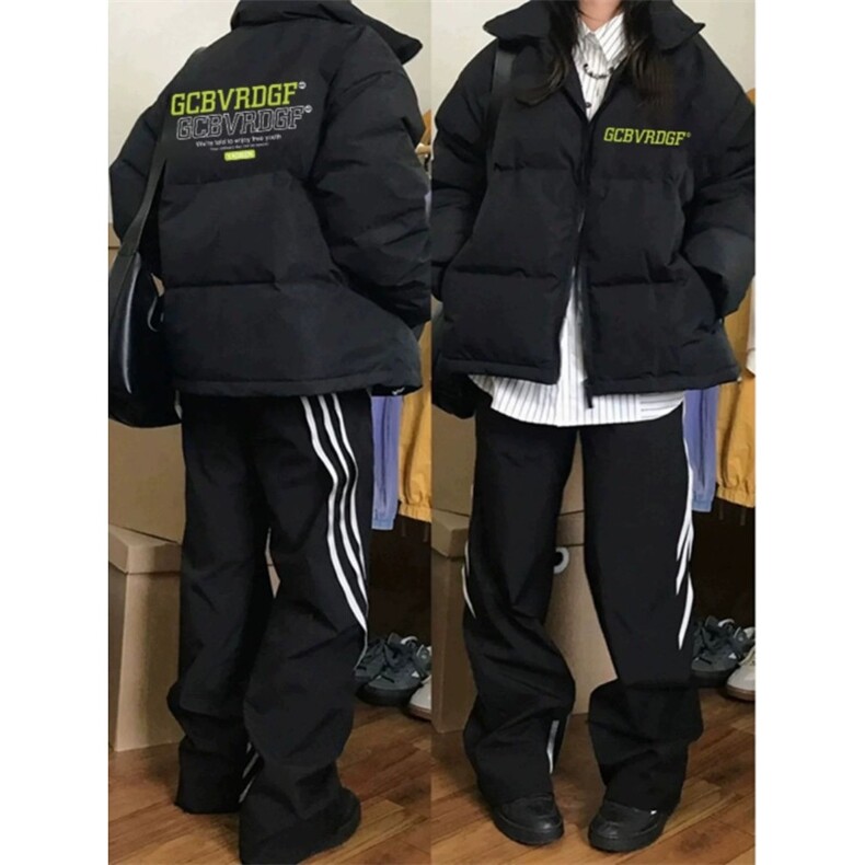 潮美式加厚保暖情侣面包服外套男女冬字母印花宽松百搭棉衣棉服图片