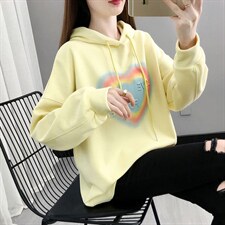 聚酯纤维25棉秋季新款凹凸爱心连帽薄款卫衣女，女装卫衣/绒衫，潮品会