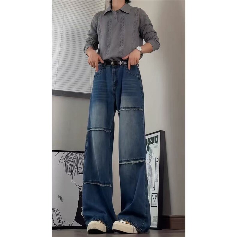 小众设计感毛边男女美式高街直筒宽松阔腿裤SA376P45，男装休闲裤，星座1112-1