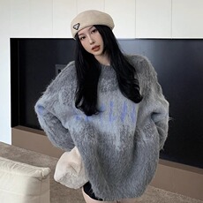 美式复古马海毛渐变色毛衣女冬季宽松慵懒加厚套头针织衫上衣秋冬，男装针织衫/毛衣，星座506A