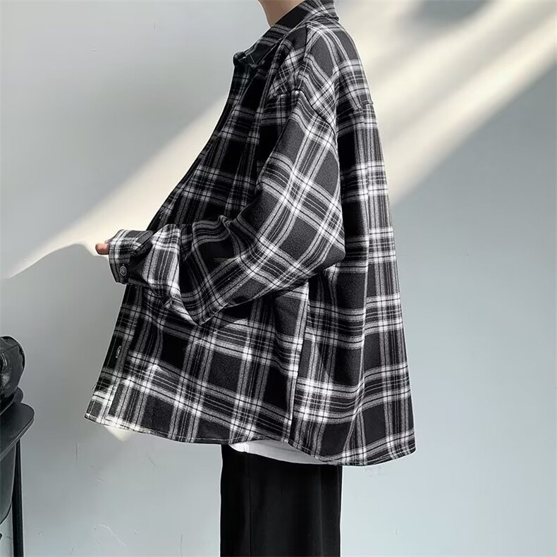 日系复古格子长袖衬衫男cityboy潮牌宽松休闲衬衣外套C9206-p32,男装衬衫,星座1008