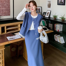 【现货已出】蕾丝拼接西装马甲半身裙两件套W515p175K238，女装套装/套裙，2C209