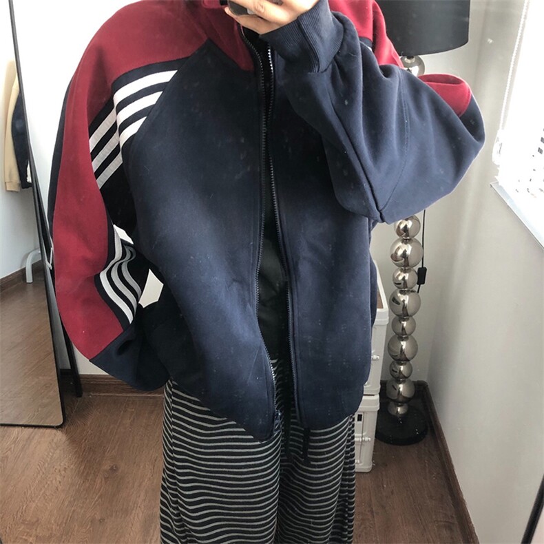 抖音得物高品质美式高街重磅结构织带拼接撞色立领卫衣外套CM41,女装短外套,电商A486-1