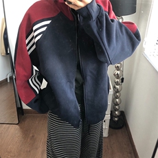 抖音得物高品质美式高街重磅结构织带拼接撞色立领卫衣外套CM41，女装短外套，电商A486-1