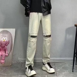 1506A/G88110/P42春秋款直筒裤子宽松补丁男裤图片