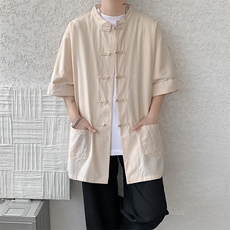 8XL-M新中式衬衫男中山装麻棉风复古中袖衬衣唐装CS527P60，男装衬衫，电商D206-1