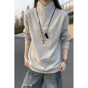 春季立领斜半拉链卫衣宽松长袖打底衫男女 C64170-TP30不图片