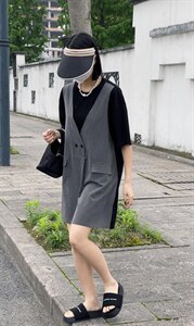 2022拼接假两件连衣裙图片