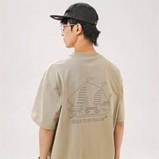 2024夏季新款男装日系潮牌纯棉印花圆领宽松短袖休闲T恤T958-F48，男装T恤，电商A101（原外27）