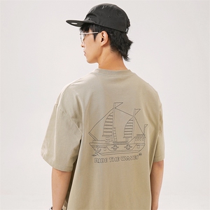 2024夏季新款男装日系潮牌纯棉印花圆领宽松短袖休闲T恤T958-F48图片