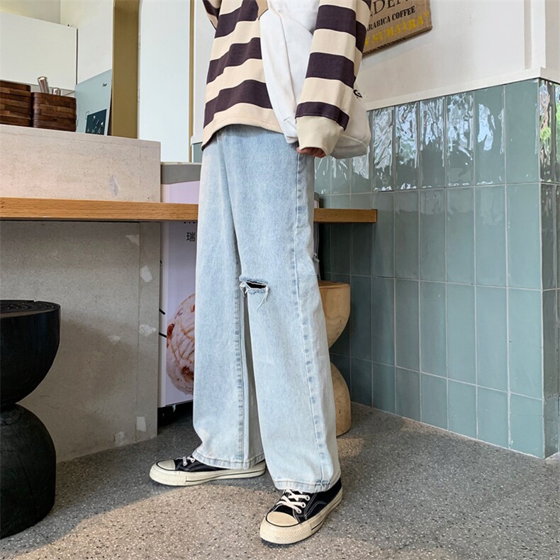 20港风文艺秋款男牛仔裤破洞宽松潮直筒裤n,男装牛仔裤,星座1013-1