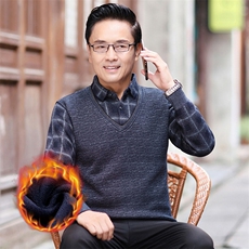 针织衫男加绒加厚假两件新款秋冬季衬衫领打底长袖t恤保暖格子衫，男装T恤，电商B212（原钱塘6029）