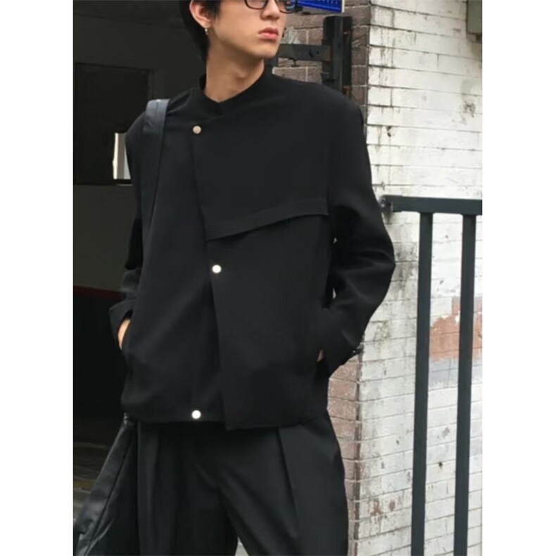 新中式黑色廓形西服夹克男春秋季潮高级感痞帅小众宽松西装外套,男装西服,星座601-1
