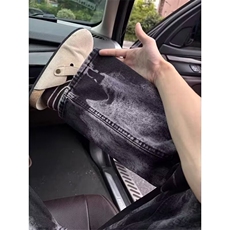 黑色扎染复古高街牛仔裤男春秋新款痞帅炸街美式l直筒微喇弯刀裤，男装牛仔裤，四季星座505