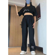 抖音直播男女同款冰丝西裤风柳条刺绣直筒长裤A03P45，男装西裤，星座1013