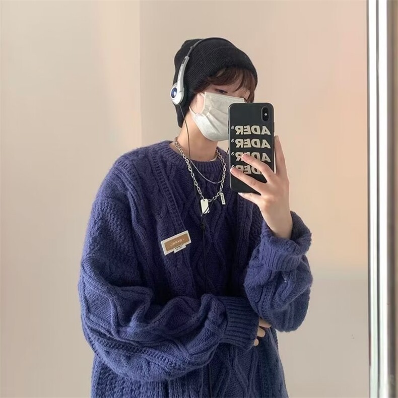 797-P48日系麻花长袖毛衣男女款加厚宽松圆领线衣内搭ins潮,男装T恤,电商B323A