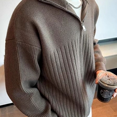 简约高级感纯色拉链开衫男复古慵懒宽松针织衫高领毛衣，男装针织衫/毛衣，星座218-8