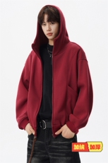 8XL-M休闲复古潮美式重磅连帽宽松安克拉红色卫衣外套WY34P8，女装短外套，电商D206-1