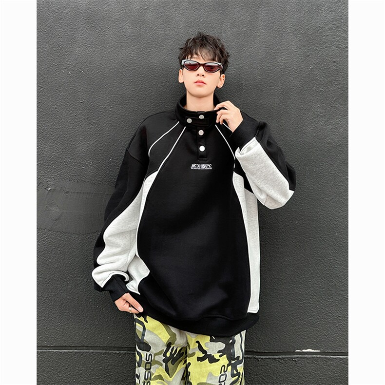 潮牌立领拼接卫衣秋季新款宽松休闲学院风时尚卫衣，男装卫衣，星座410-7