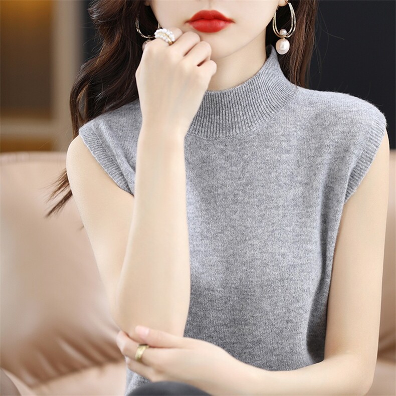 时尚百搭高领无袖羊毛衫显瘦修身秋季打底衫,女装羊毛衫,亿东羊绒