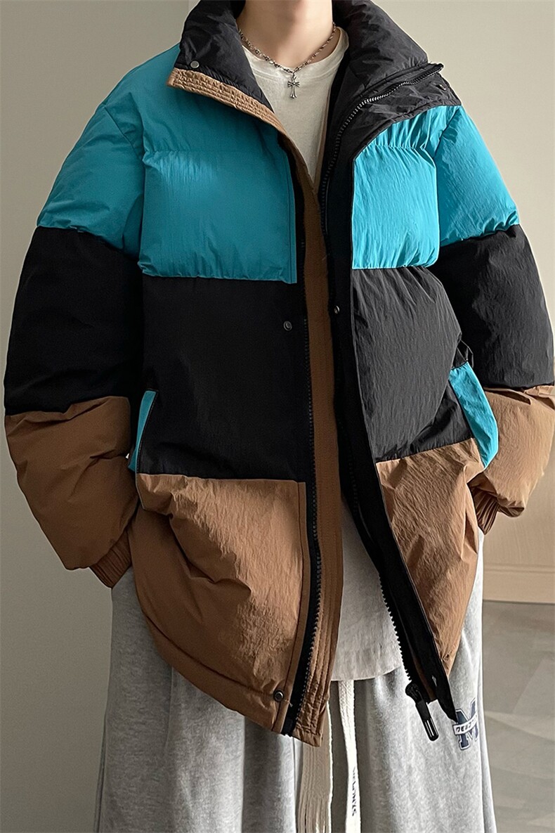 港风2025新品冬季宽松情侣装撞色棉衣棉服冬装加厚外套D007-P90,男装棉衣,星座717