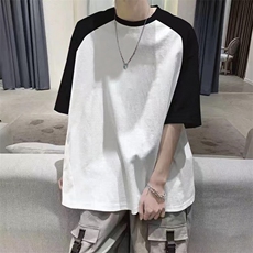 抖音得物高品质二开240克宽松纯棉美式潮牌插肩袖拼接短袖T恤，男装T恤，电商A486