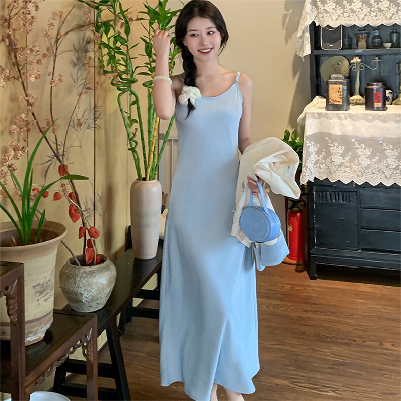 新中式国风V领短外套内搭蓝色打底裙两件套连衣裙女2024春季新款,女装西装,红龙果