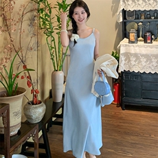 新中式国风V领短外套内搭蓝色打底裙两件套连衣裙女2024春季新款，女装西装，红龙果