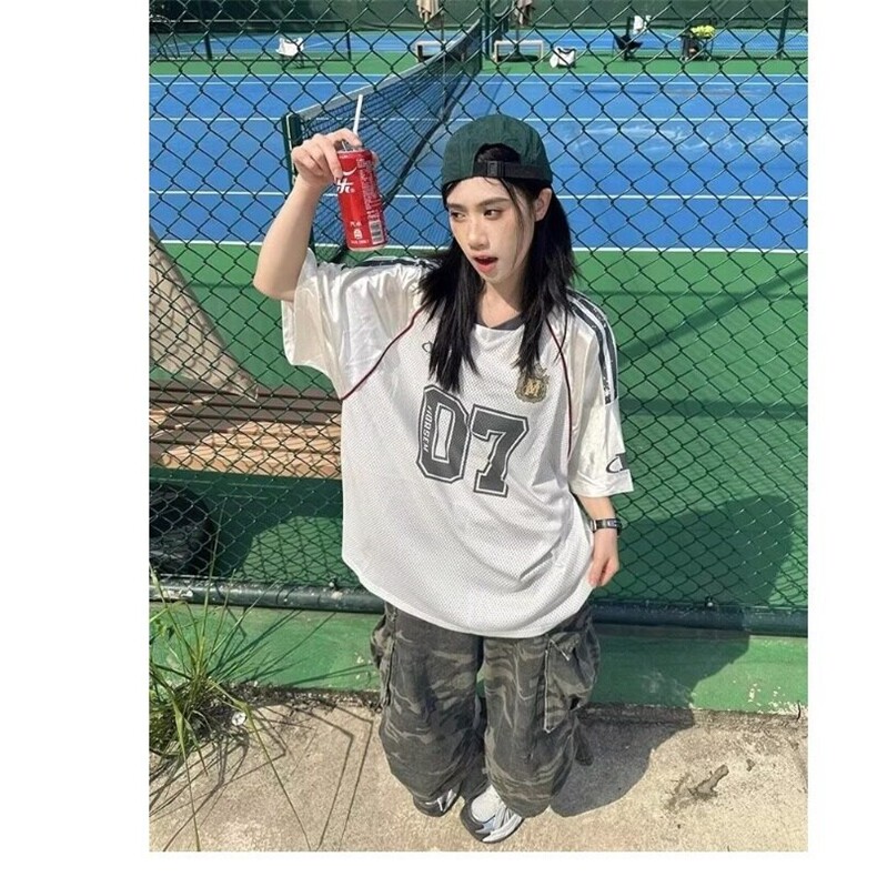 新款夏季短袖美式复古薄球衣男女情侣休闲风五分袖宽松型圆领,男装T恤,星座506A