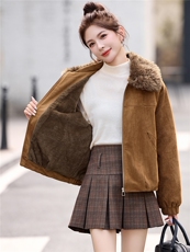 毛绒翻领加绒加厚鹿皮绒外套女2025秋冬新款洋气时尚百搭棉服上衣，女装棉衣/棉服，悦祺