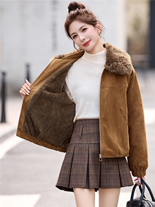毛绒翻领加绒加厚鹿皮绒外套女2025秋冬新款洋气时尚百搭棉服上衣图片