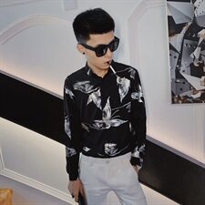 秋季长袖衬衫社会小伙蝴蝶印花发型师个性潮男衬衣C301B-CS36，男装衬衫，电商C301B