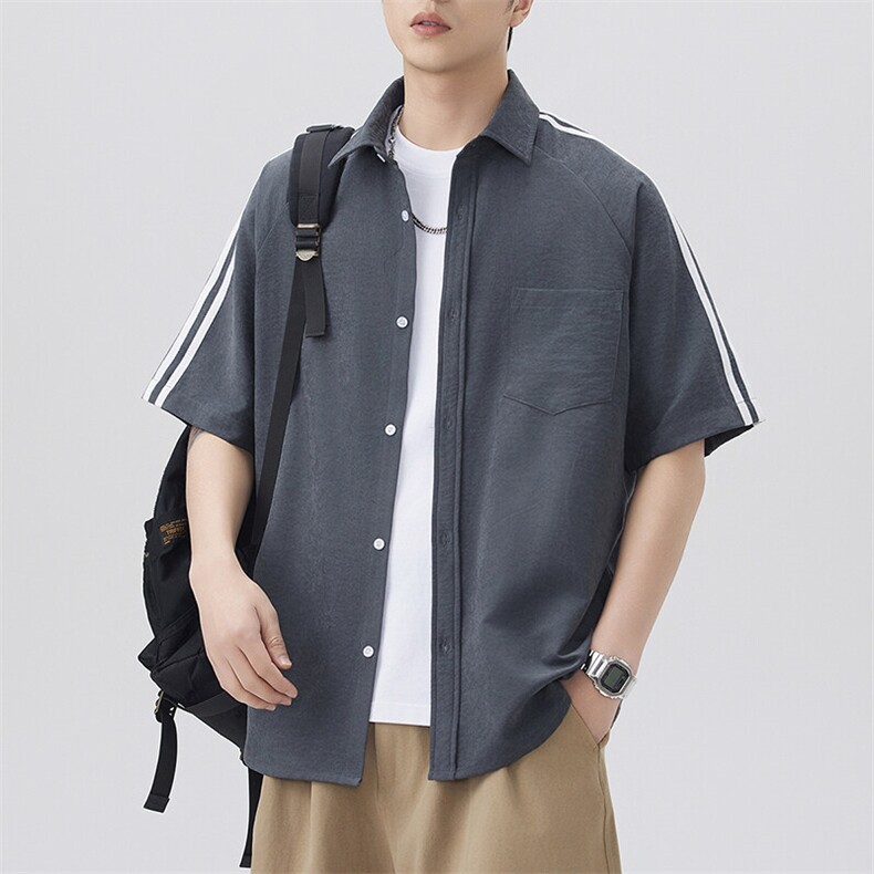 夏季纯色短袖衬衣男宽松落肩质感半袖衬衫A157B-CS4218-特P40,男装衬衫,电商A157B