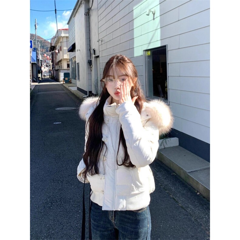 2025冬季小棉袄羽绒棉服外套女新款韩系穿搭小个子大毛领短款棉衣图片