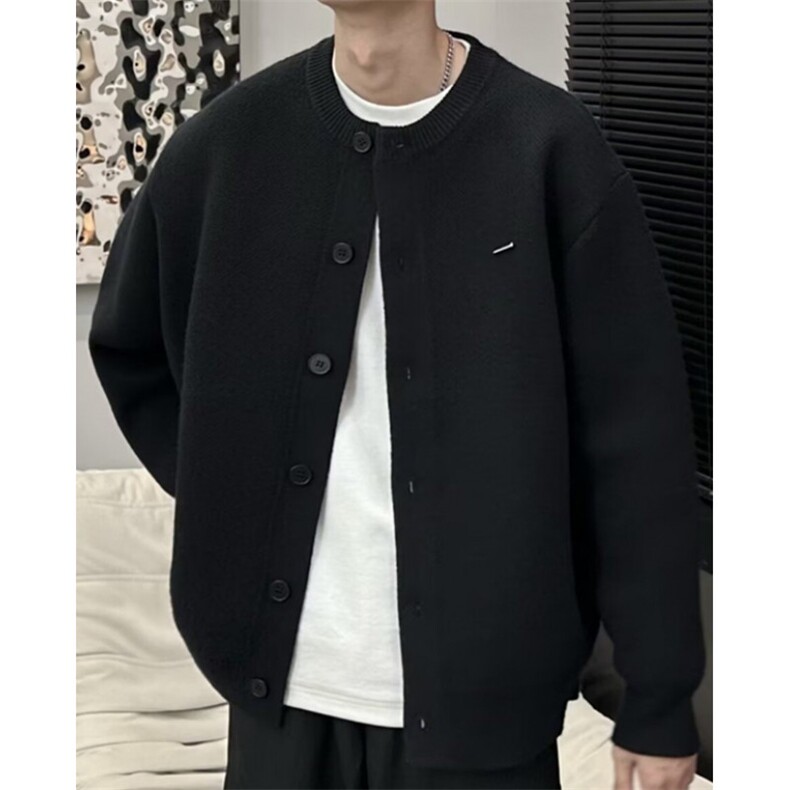 【005】灰色排扣圆领针织开衫男生长袖毛衣外套A079-M811-P52,男装针织衫/毛衣,电商A079