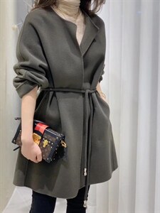 2021欧洲站秋冬新款收腰系带显瘦气质百分百羊毛双面呢外图片