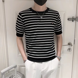 男春季潮韩版宽松百搭情侣冰丝短袖针织衫S247P37图片