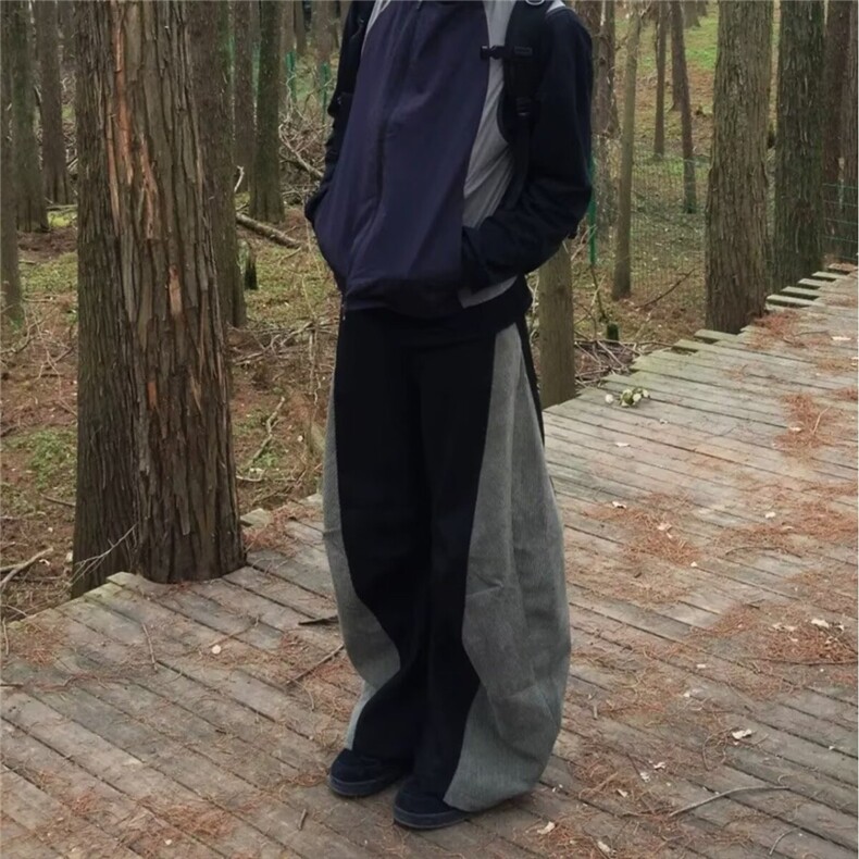 2026秋冬新款男士拼色灯芯绒弯刀裤青年百搭宽松休闲裤痞帅哈伦裤,男装休闲裤,星座506A