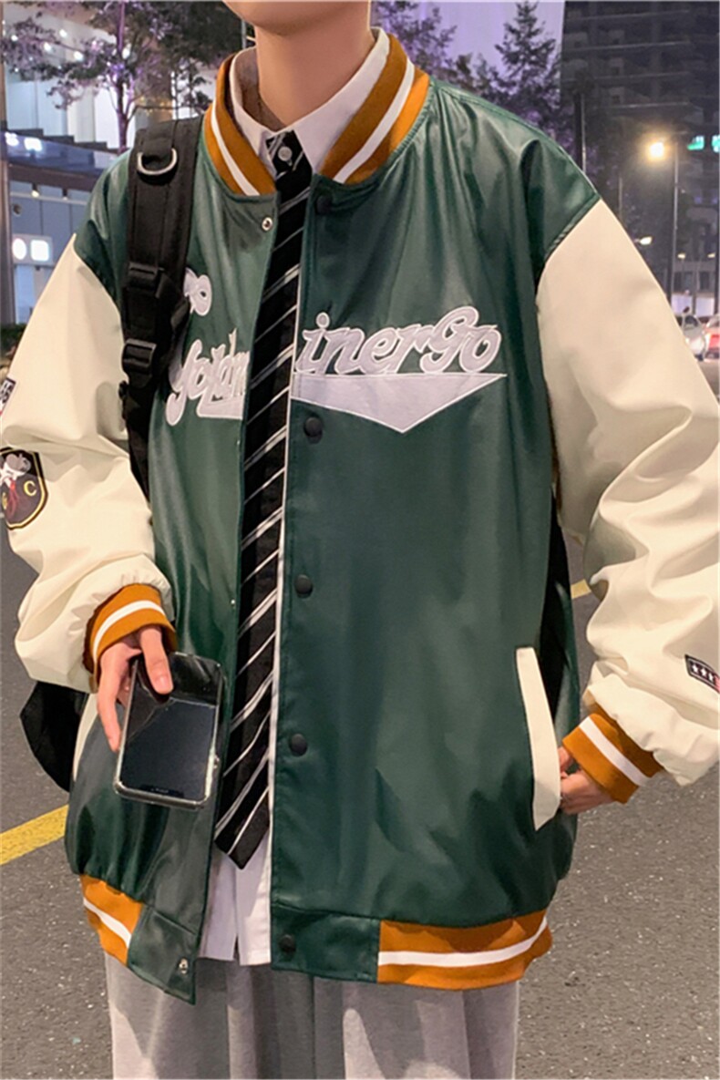 新款双层PU皮重工棒球服M-3XL大码加厚ins潮流W2234-P55,男装夹克,星座512-2