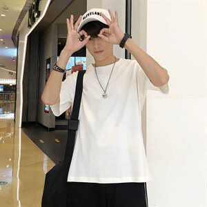 2021夏季新款港风潮流韩版宽松情侣字母印花男装短袖T恤T82-P30图片