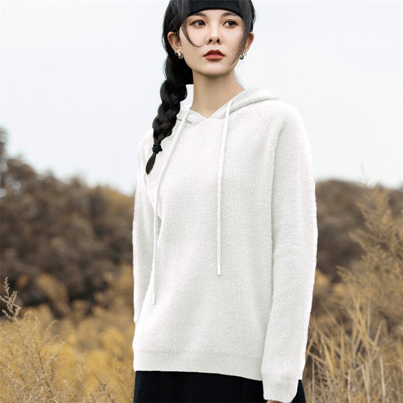 秋冬100针织卫衣帽衫女加厚长袖套头气质休闲连帽上衣毛衣,女装羊毛衫,魅途羊绒