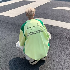 得物品质夏男短袖衬衫纯棉字母印花拼色短袖T恤衫T06P43，男装衬衫，星座1013-1